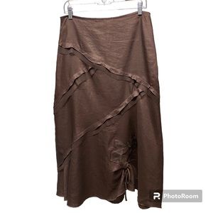 Zoe D. Lagenlook Bias Cut Maxi Skirt Flower Embellishment Mesh Seam Details 6